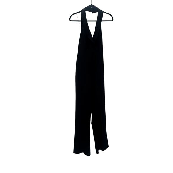 Aidan AIDAN MATTOX Wide Leg Black Crepe Tuxedo Jumpsuit Sleeveless Size 4 - Picture 6 of 12